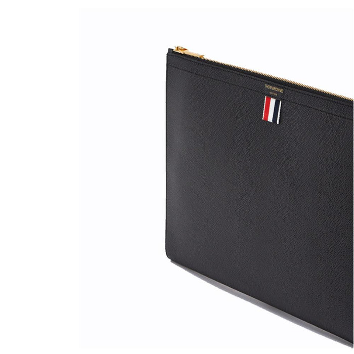 THOM BROWNE Pebble Leather Round Document Clutch Medium