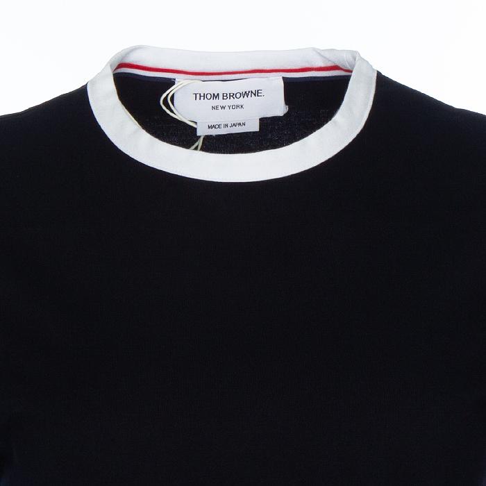 THOM BROWNE Navy Sleeve Ringer Cotton T-Shirt Women