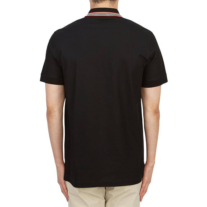 BURBERRY Black Cotton Pique Short Sleeve Polo Shirt for Men