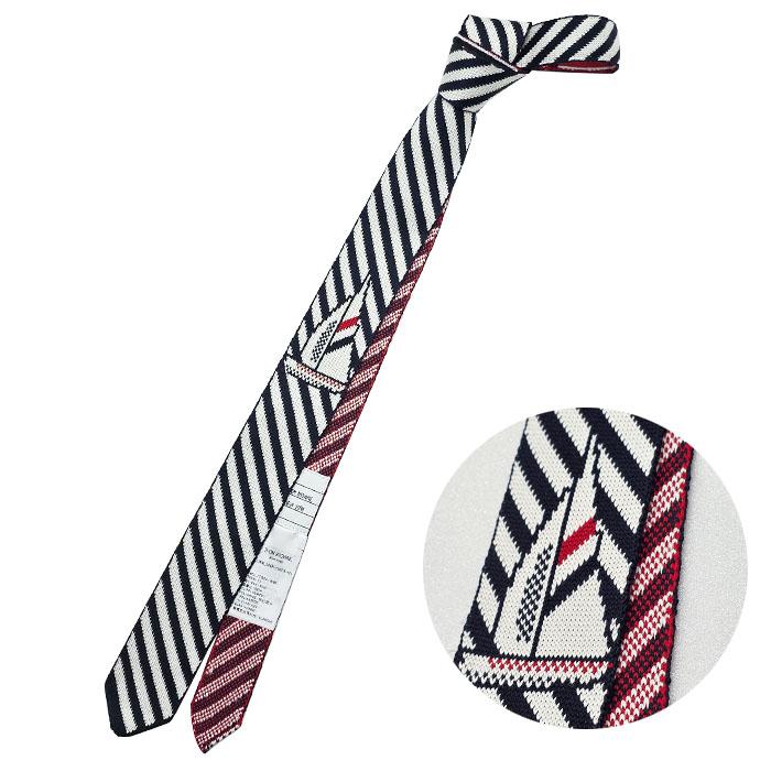 THOM BROWNE Navy Pinstripe Knit Tie Sail Boat Motif