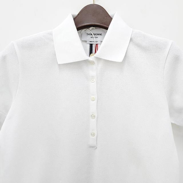 THOM BROWNE Classic Back Logo Tricolor Stripe Short Sleeve Polo Tee