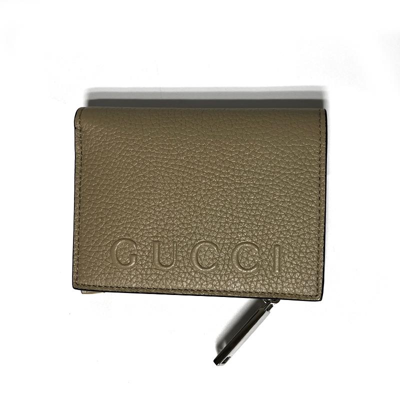 GUCCI Logo Leather Bifold Wallet Khaki Beige