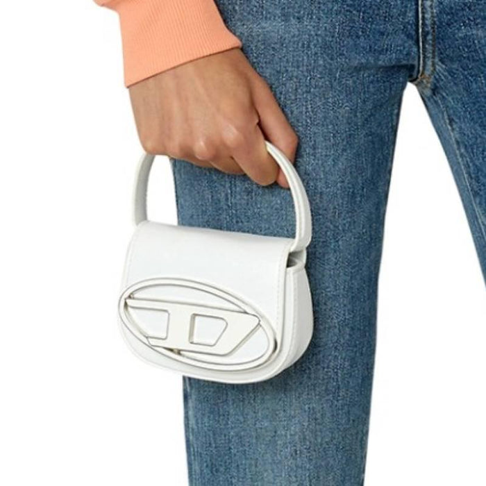 DIESEL White Leather 1DR Mini Plaque Crossbody Bag Handbag