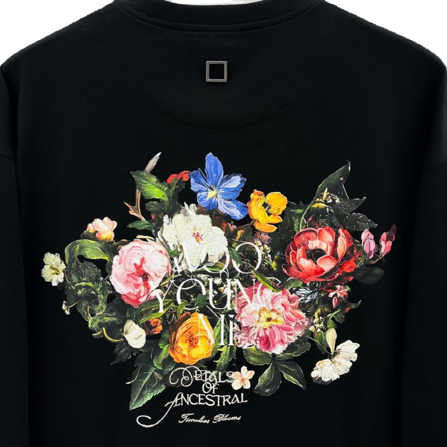 WOOYOUNGMI Black Flower Back Logo Long Sleeve T-Shirt