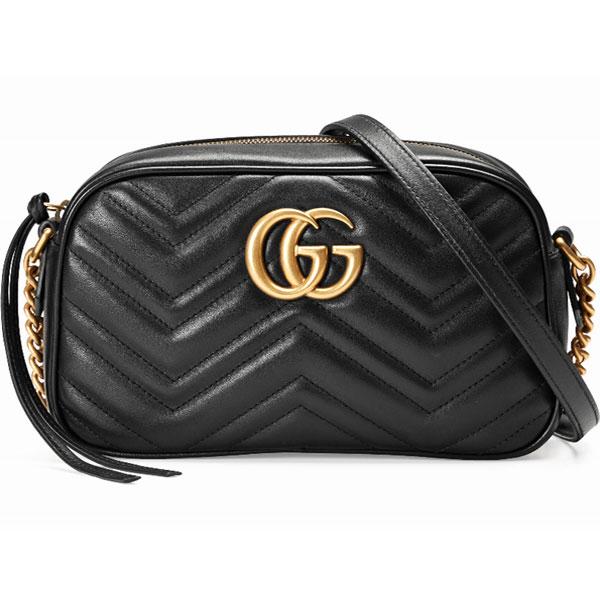 GUCCI Marmont Matelassé Black Leather Shoulder Bag