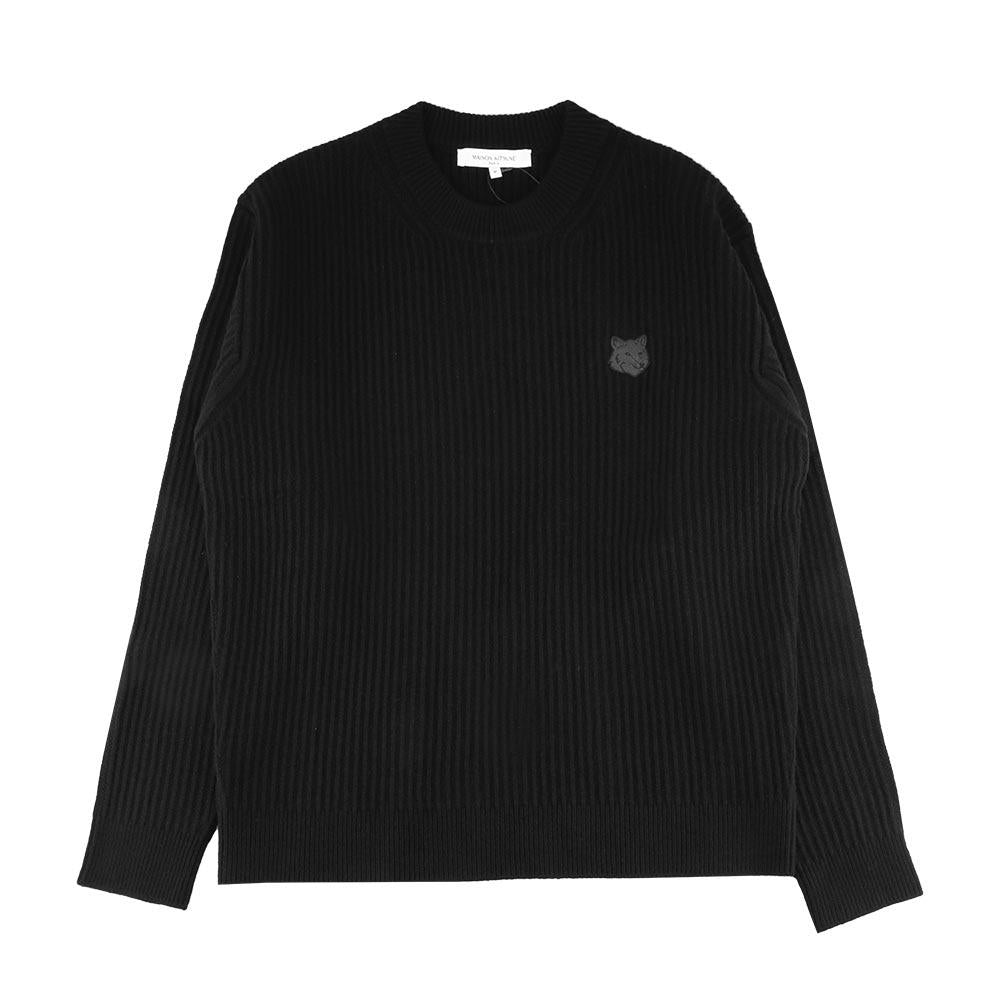 Maison Kitsune Fox Head Ribbed Wool Cardigan Black