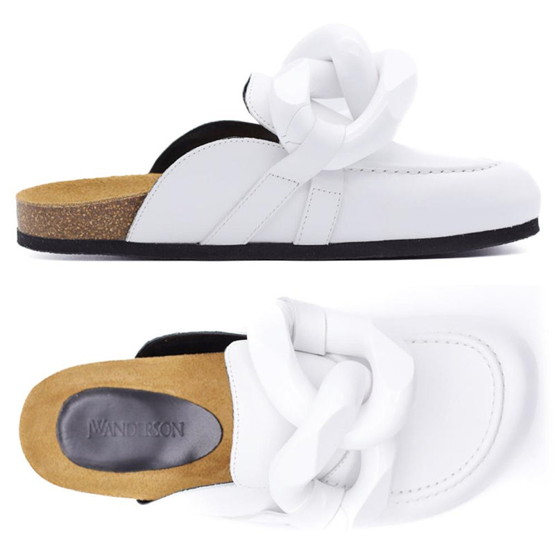 JW ANDERSON White Bold Chain Leather Mules Flats
