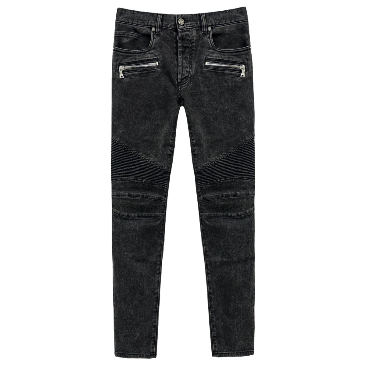Balmain Men's Biker Washed Black Denim Jeans VH1MG005107D