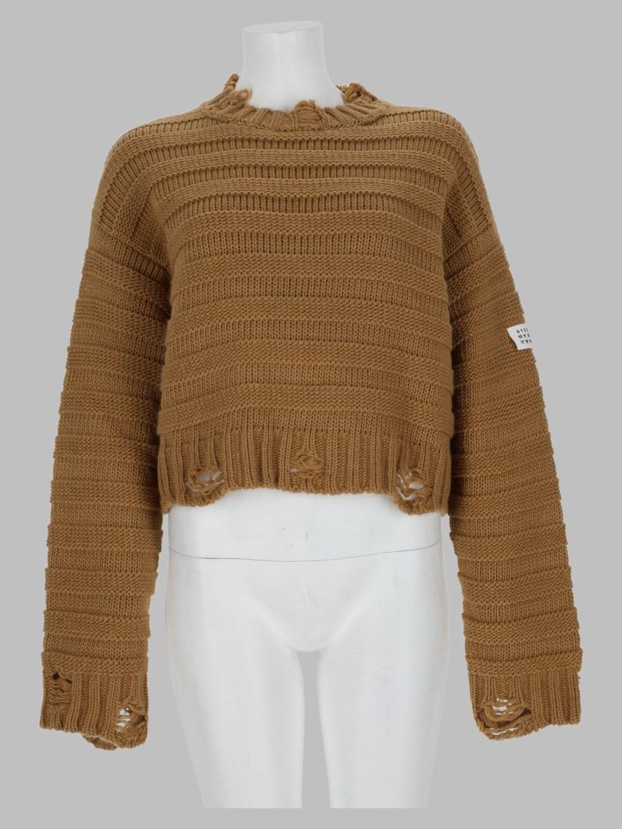 Maison Margiela Wool Blend Crewneck Knit Sweater Ivory Women