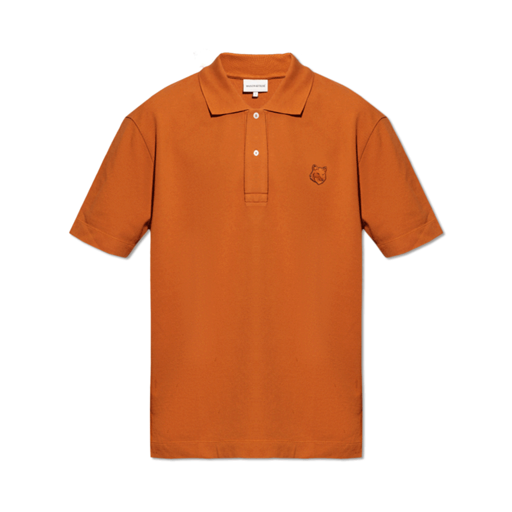 Maison Kitsune Bold Fox Logo Polo Shirt Short Sleeve Men Nav MM00210 KJ7010 P261