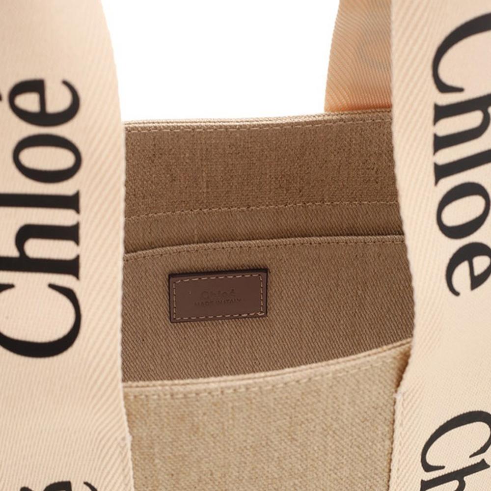 Chloe Woody Medium Tote Bag Musk Gray Canvas Leather Trim CHC22AS383 I26 00O