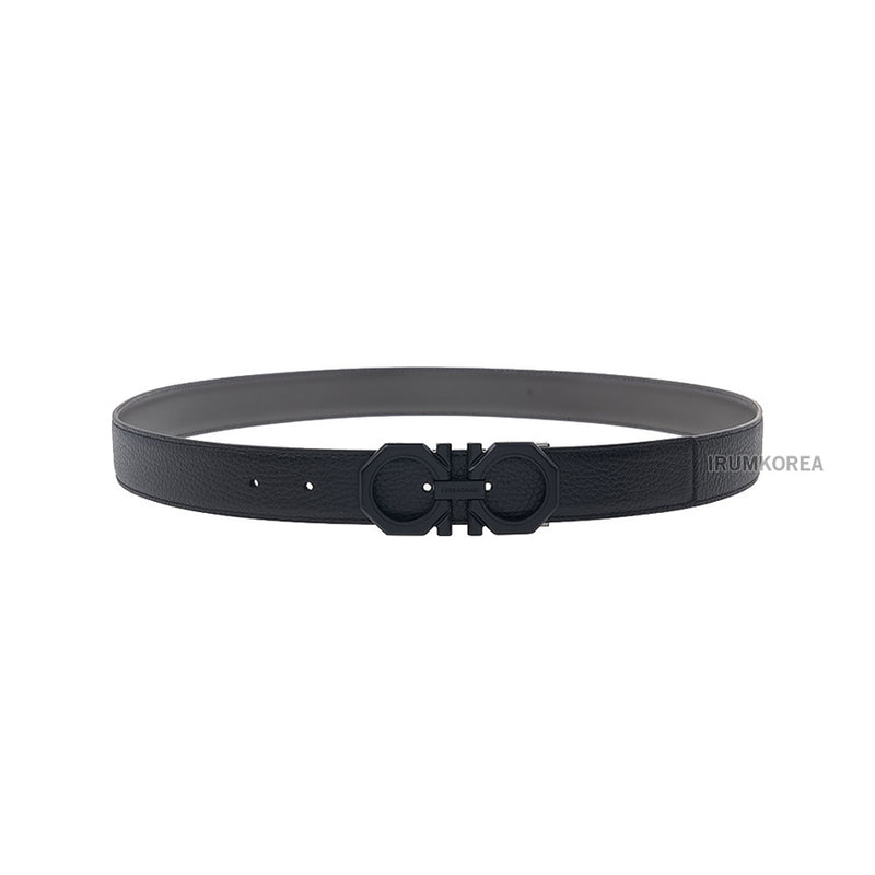 Ferragamo Men’s Reversible Gancini Leather Belt Dark Grey/Black 0765786