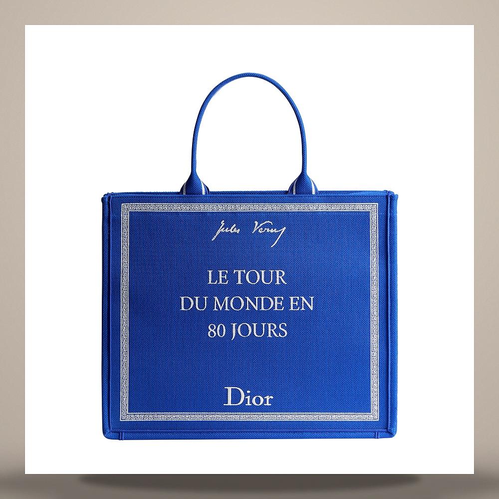DIOR Blue White Embroidered Book Tote Bag Large Canvas Crossbod 1BTSH295JAL H052