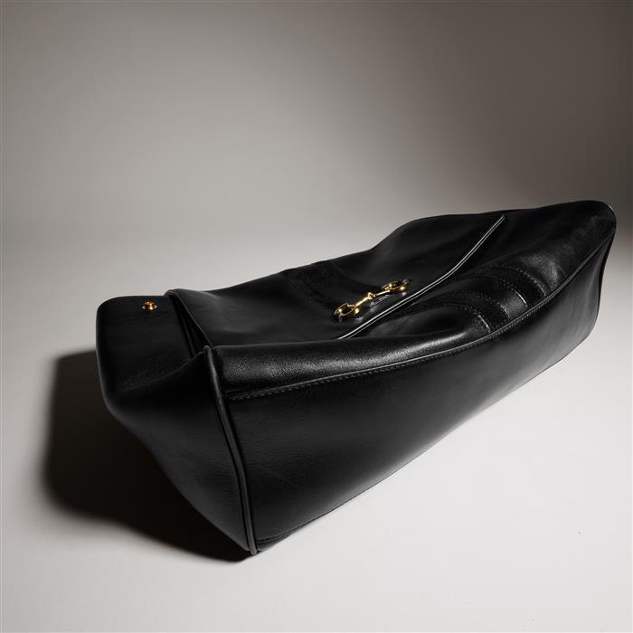 GUCCI Black Leather Paparazzo Large Top Handle Shoulder Bag