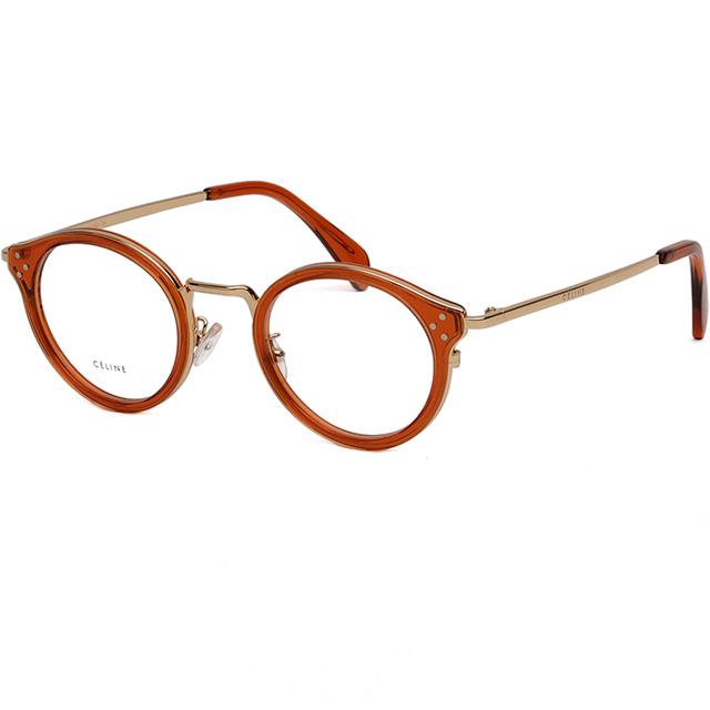 CELINE Gold Frame Round Eyeglasses Transparent Orange Unisex CL50001U 042