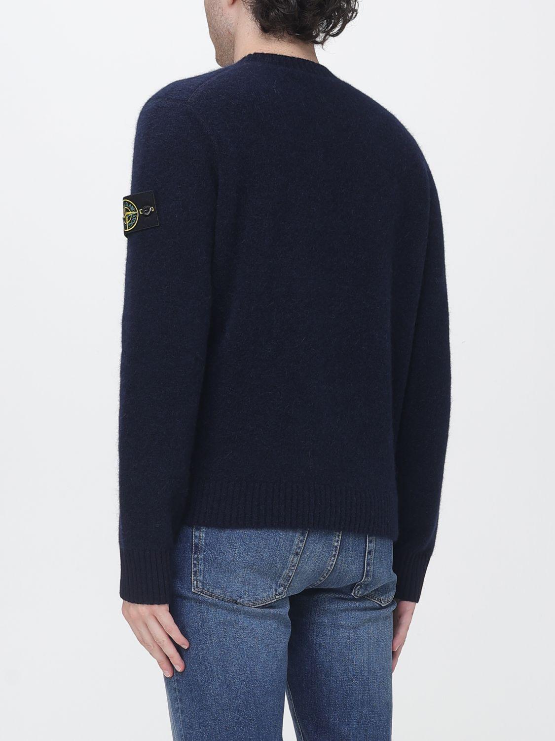 STONE ISLAND Wool Round Neck Knit Sweater Navy Men