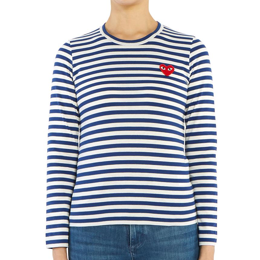 Comme des Garcons Women's Striped Long Sleeve T-Shirt Red Heart Pa AZ T163 051 2