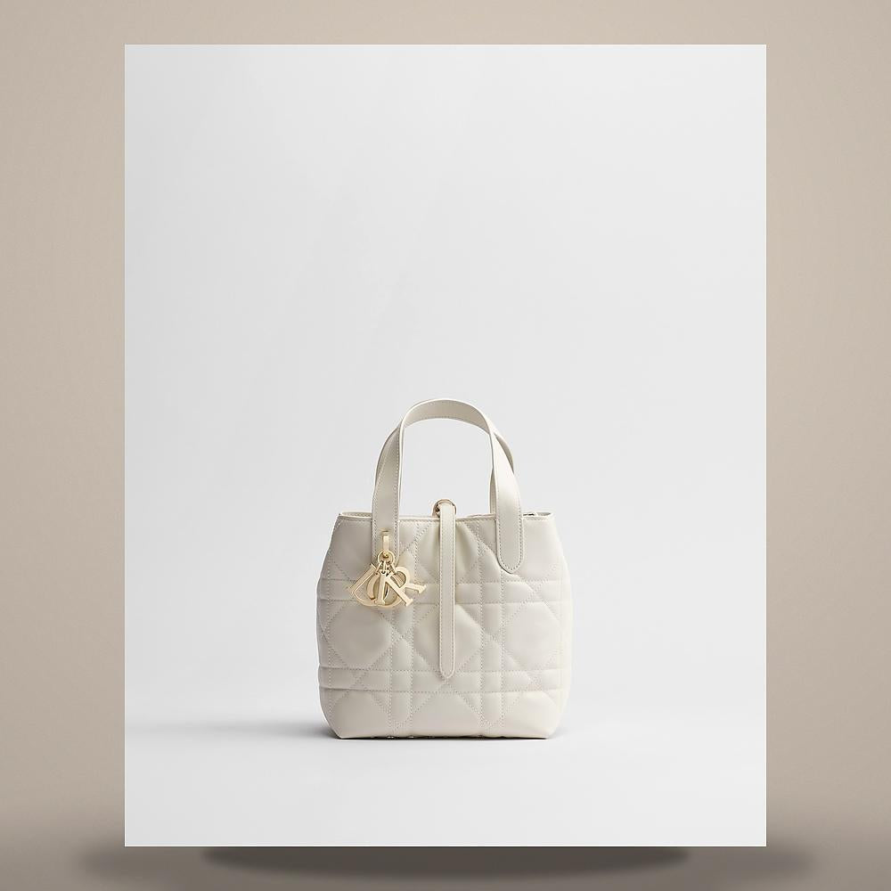 DIOR Toujours Small Vertical Latte Macro Cannage Calfskin Tote Bag