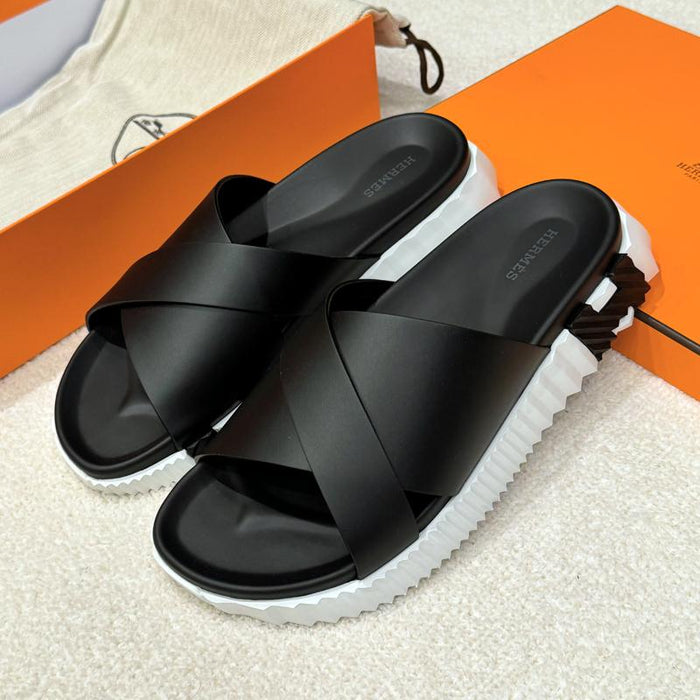 HERMES Men's Infrap Sandals Calfskin Black