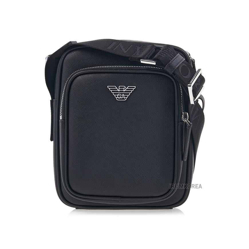 Emporio Armani Men’s Eagle Plate Crossbody Bag Navy Leather