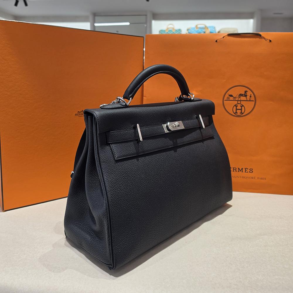 HERMES Kelly 42 Maxi Crossbody Shoulder Bag Black Palladium Hardware