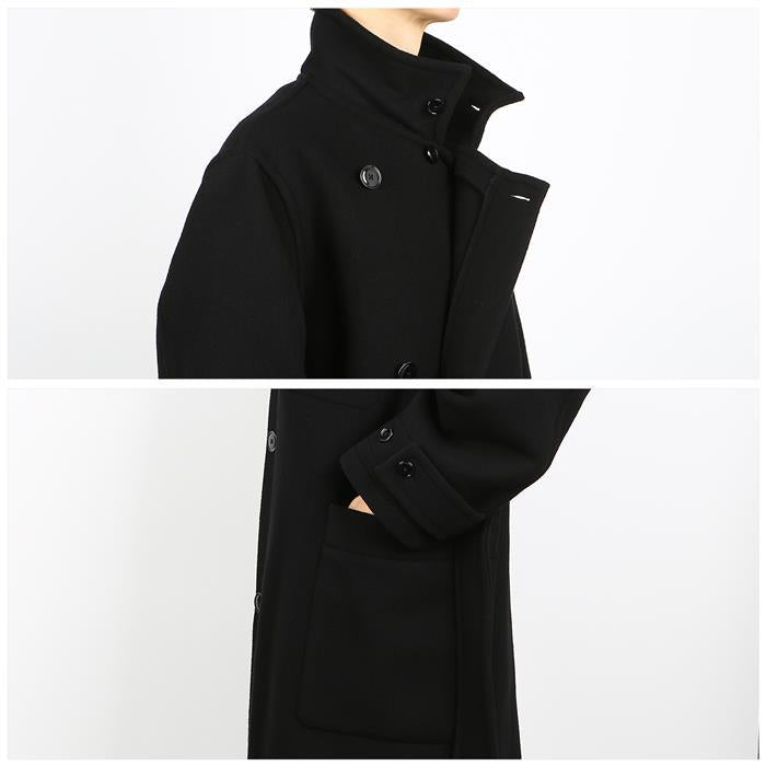 Lemaire Black Double-Breasted Wool Wrap Coat for Men LF1116BK999