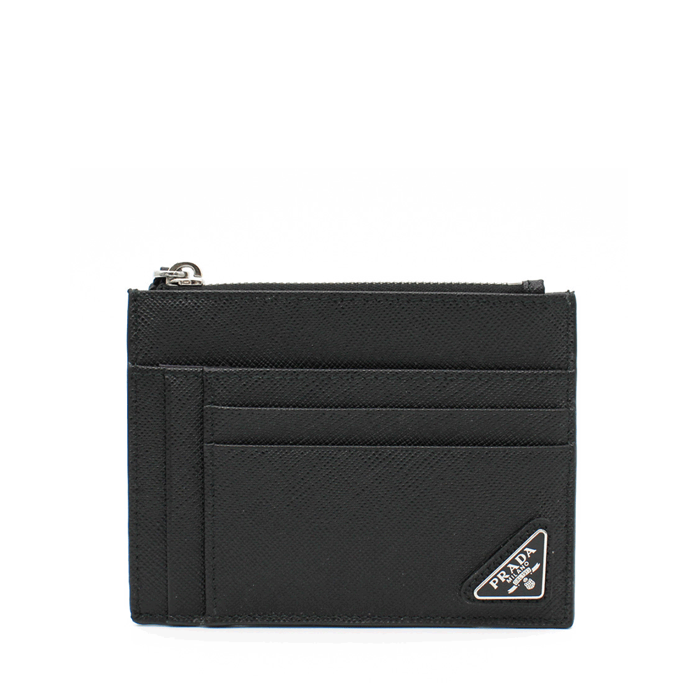 PRADA Black Saffiano Leather Card Holder Unisex 2MC067