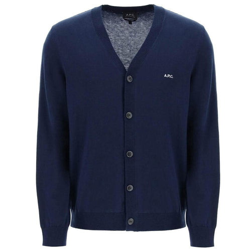 A.P.C. CURTIS Embroidered Knit Cardigan Navy