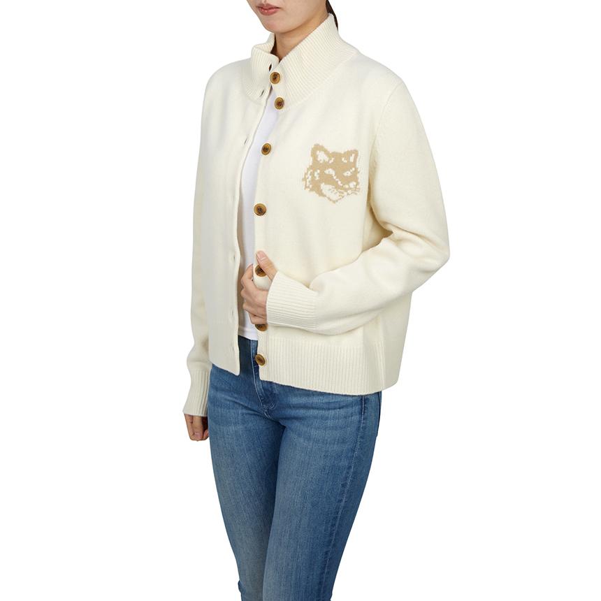 Maison Kitsune Fox Head Wool Cardigan Women Gray NW00509 KM0329 0395