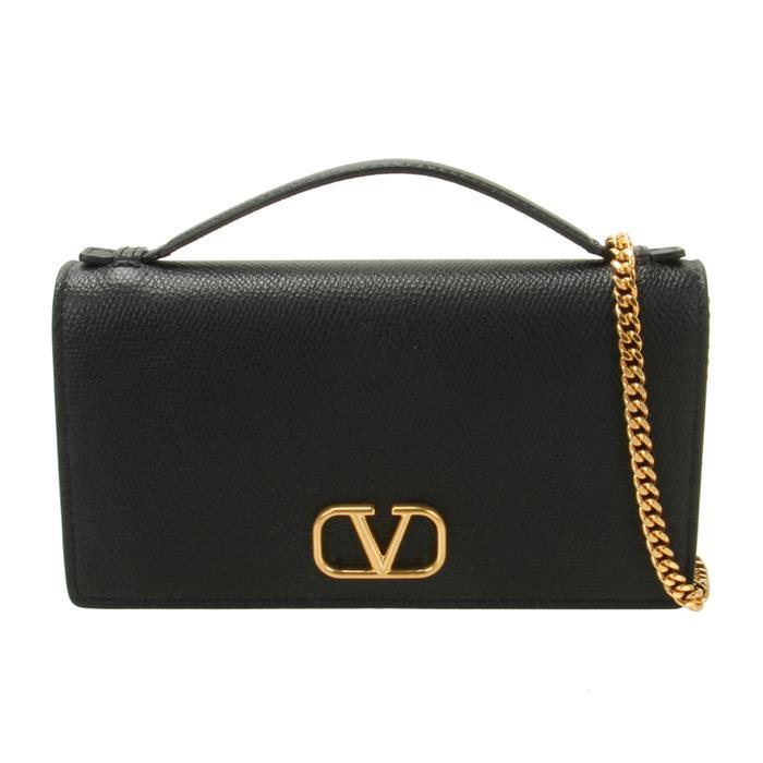 VALENTINO VLogo Signature Chain Wallet Black Leather Shoulder B 6W2P0W42 SNP 0NO