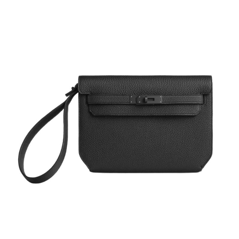 HERMES Kelly Depeches Monochrome Togo Leather Pouch Black Unisex 25