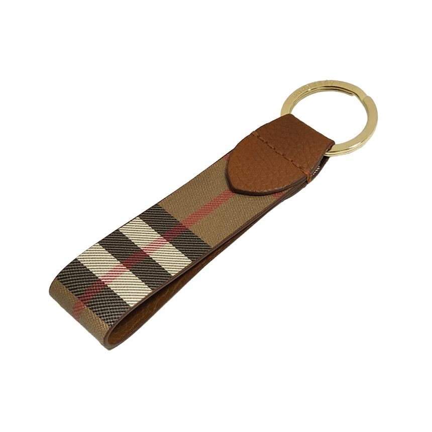 BURBERRY Canvas Check Brown Keyring Key Holder Unisex Accessory 81214491