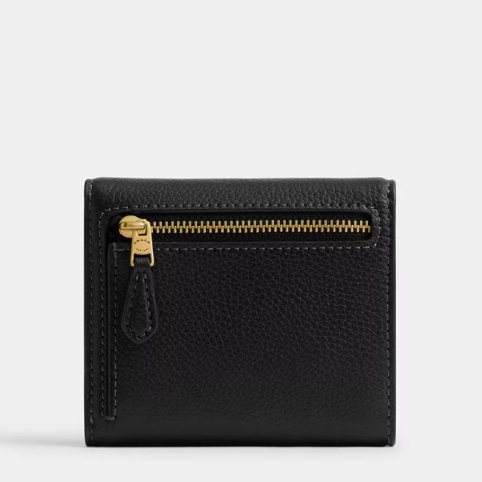 Coach Mila Small Flap Wallet Black Leather Wallet