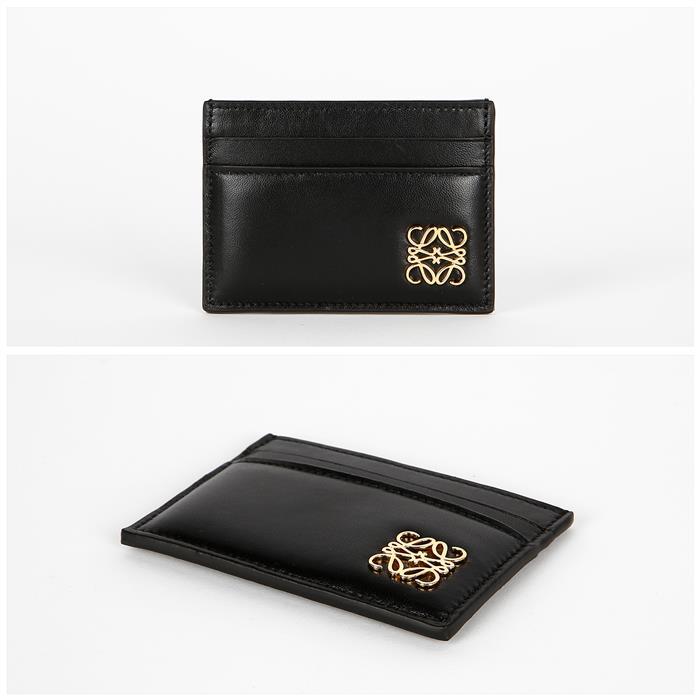 LOEWE Puffer Anagram Logo Card Holder Black Leather Wallet