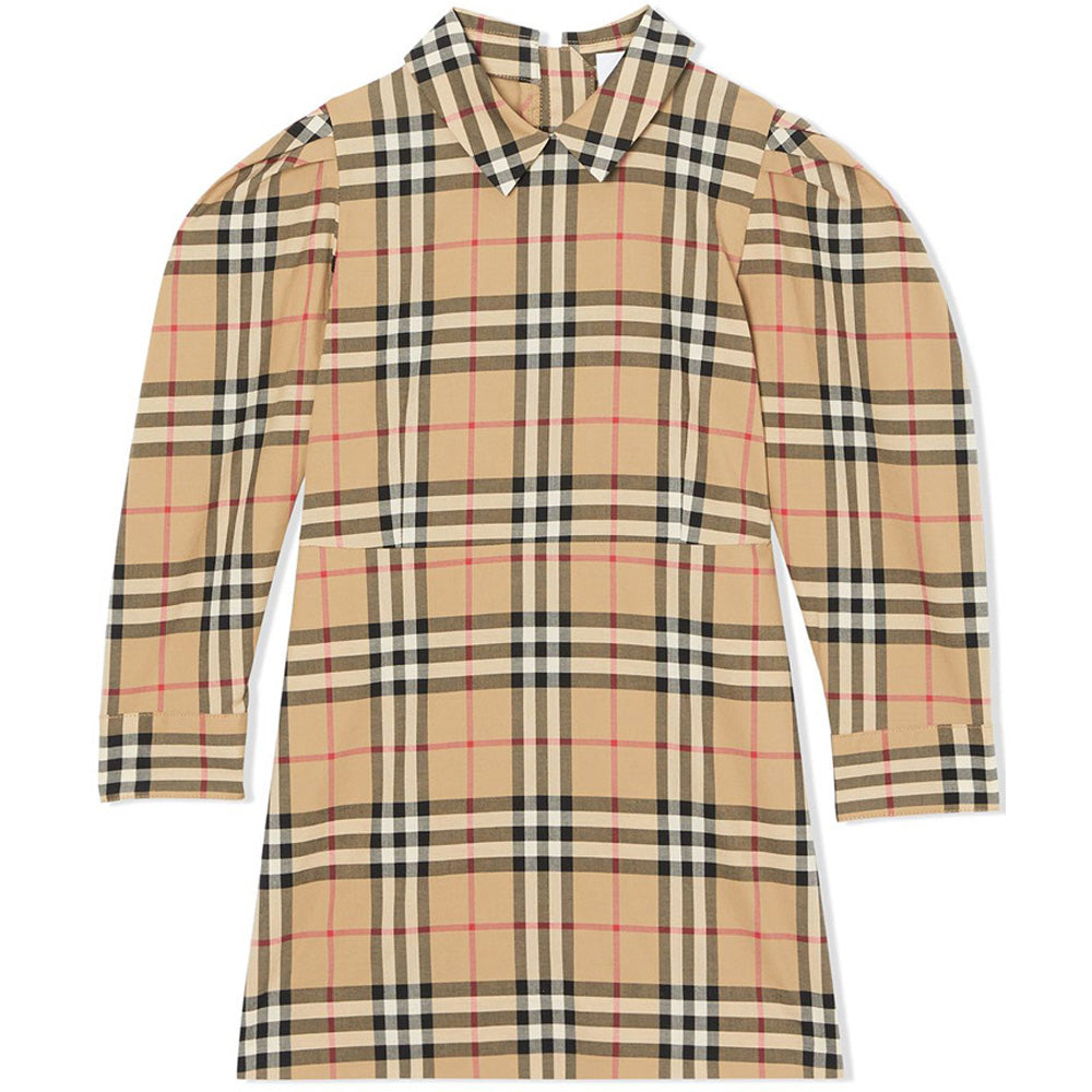 BURBERRY Kids Puff Sleeve Check Midi Dress