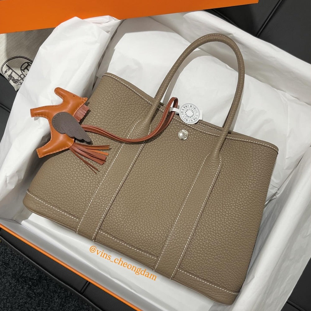 HERMES Garden Party 30 Negonda Tote Bag Etoupe Palladium Hardware
