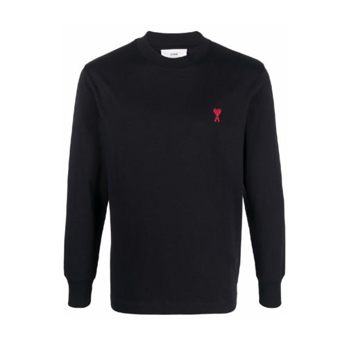 AMI Men's Heart Logo Black Crewneck Sweatshirt BFUSW001 730