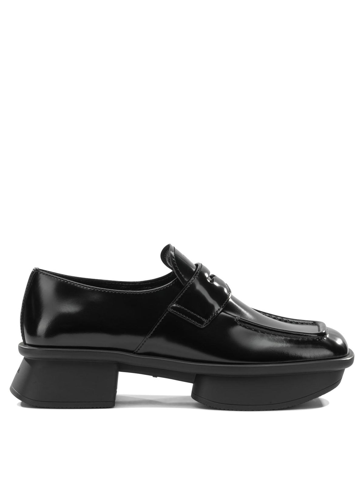 PRADA black leather loafer shoes for women