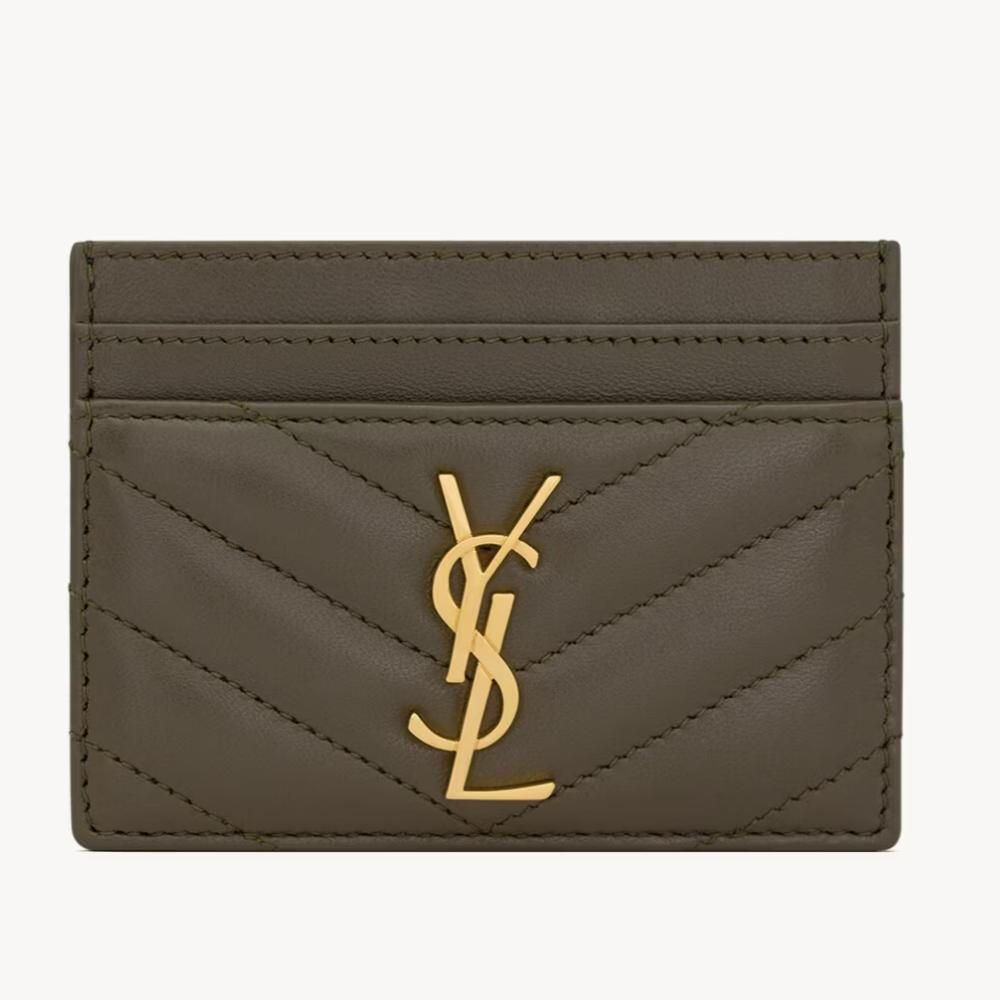 Saint Laurent Cassandra Matelassé Lambskin Card Case Light Musk