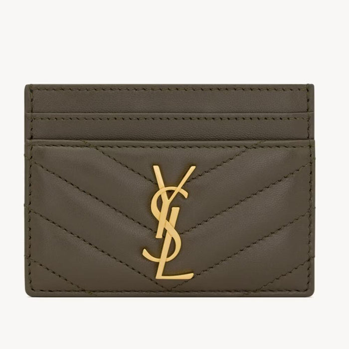 Saint Laurent Cassandra Matelassé Lambskin Card Case Light Musk