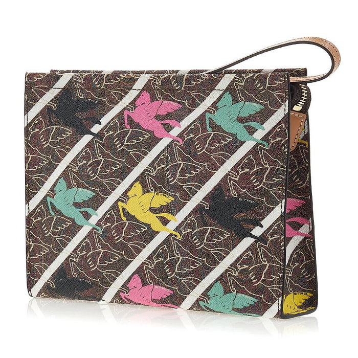 Etro Pegasus Paisley Leather Clutch Bag Black