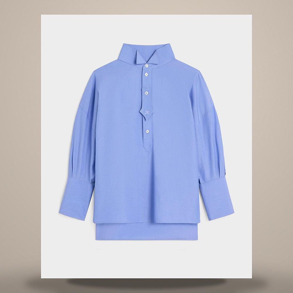 CELINE Blue Cotton Poplin Long Sleeve Shirt RC0M32N91 07EU