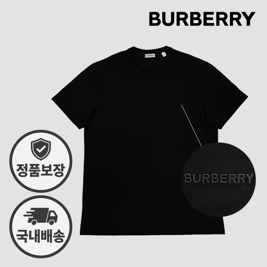 BURBERRY Black Short Sleeve T-Shirt with Embroidered Logo