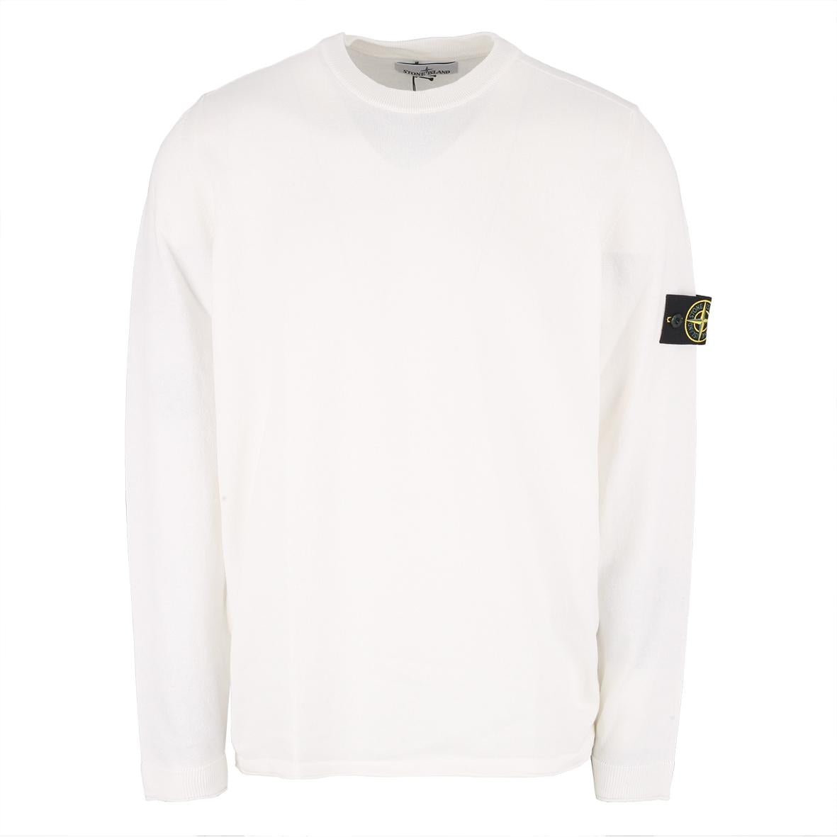 STONE ISLAND Cotton Round-Neck Knit Sweater with Patch Badge