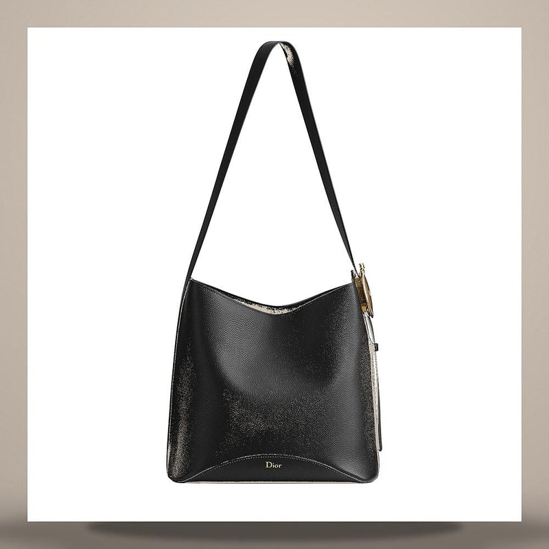 DIOR Black Grained Calfskin Medallion Bucket Bag Medium Crossbody M1532QUQW M900