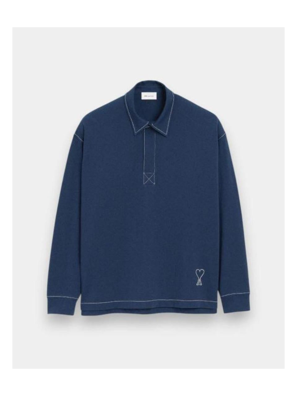 AMI Cotton Long Sleeve Ami de Coeur Polo Shirt
