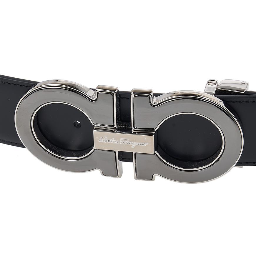 Ferragamo Men's Double Gancini Reversible Leather Belt Black/Brown 0645904 1
