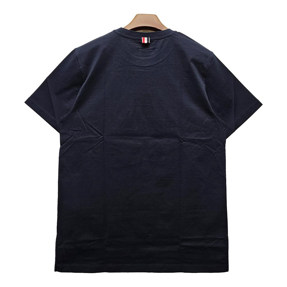 THOM BROWNE Side Slit Relaxed Fit Short Sleeve T-Shirt Navy Cotton