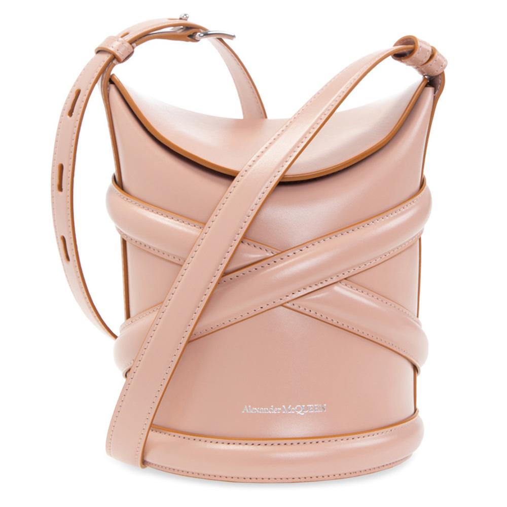 Alexander Mcqueen Rose Gold Logo Curve Bucket Crossbody Bag