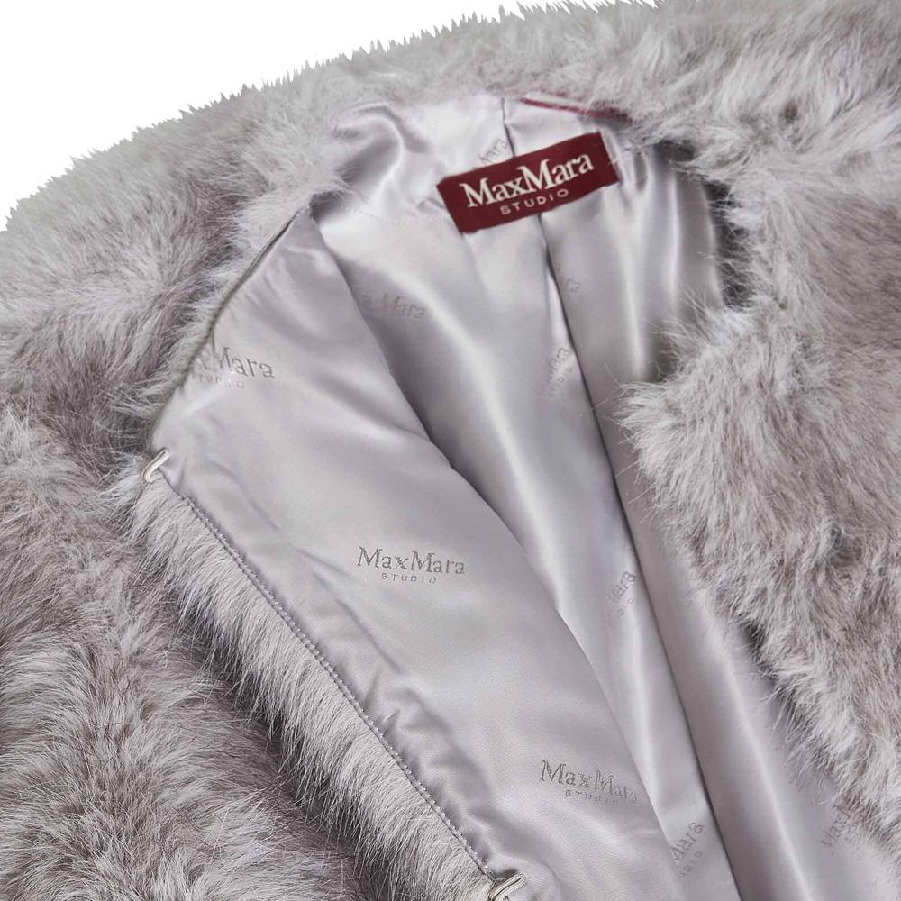 Max Mara EROS Faux Fur Round Neck Coat Pearl Gray 2526456012 001